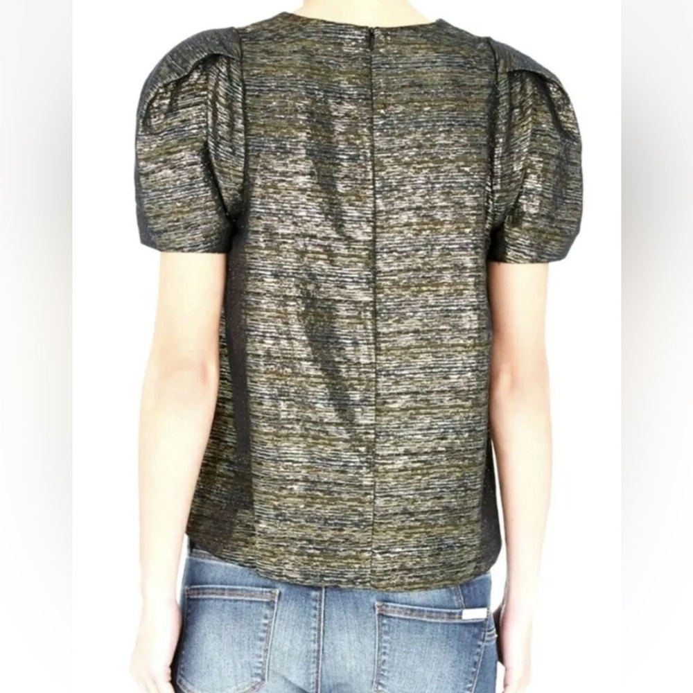 SASS & BIDE ELECTRO DOVETAIL GOLD METALLIC PUFF SLEEVE BLOUSE TOP Sz m - Picture 6 of 7